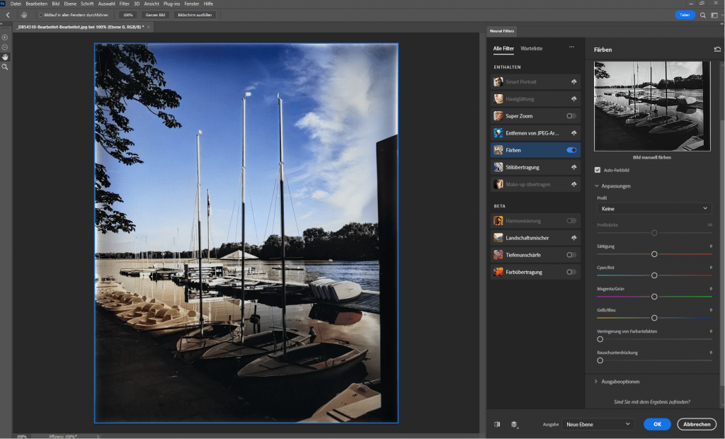 Photoshop Neural Filter Färben